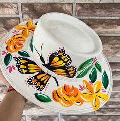 Hand Painted Hat, Hand Painted Hat, Handmade Hat, Artisan Hat, Painted Hat. - Etsy Rock Designs, Painted Hats, Hat Handmade, Diy Hat, Fancy Hats, Handmade Hat, Costume Hats, Rock Design, Shoes With Jeans