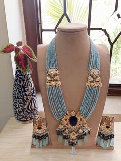 A Gift for someone most adorable for you. Earrings made of brass. Material : beads,stone. Earrings : 1 Pair. Necklace : 1 Pair Necklace, Jewelry Long Necklace, Sabyasachi Jewelry, Rani Haar, Sabyasachi Jewellery, Blue Stone Necklace, Bollywood Jewelry, Necklace Bridal, Blue Stone