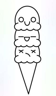 a drawing of an ice cream cone with eyes drawn on the top and bottom half