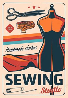 an old fashion sewing poster with scissors and other items