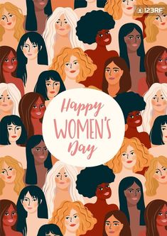 women's day card with many different types of people in the same group, including one