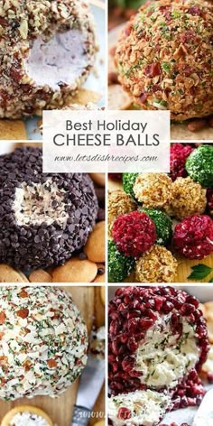 different types of cheese balls are shown in this collage with the words best holiday cheese balls