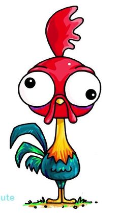 an image of a cartoon chicken with big eyes and red hair on it's head