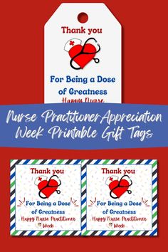 nurse appreciation gift tags with thank for nurses on them and the words nurse appreciation written in blue