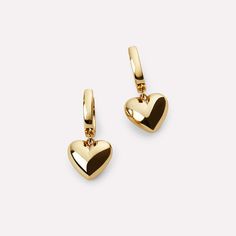 Valentine's Day Double Heart Huggie Earrings With Heart Charm, Trendy Gold Heart Huggie Earrings, Heart-shaped Huggie Earrings With Heart Charm For Valentine's Day, Yellow Gold Heart Huggie Earrings, Valentine's Day Heart Shaped Huggie Earrings With Heart Charm, Gold Heart Earrings, Gold Heart Earring, Show Yourself, Gold Heart Pendant