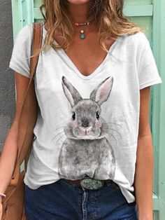 Women's Easter Bunny Print Casual T-Shirt Cheap Clothing, Women Hoodies, Bunny Print, Long Sleeve Sweatshirt, Women Hoodies Sweatshirts, Casual T Shirt, Printed Sleeves, Long Sleeve Sweatshirts, Clothing Women