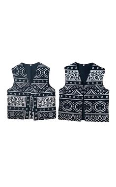 (DELIVERY AFTER CHRISTMAS) Exclusive to Sindh, this ajrak cloth with deep black base and symmetrical patterns has a historic and cultural significance that dates back to Indus Valley Civilization (2500 BC -1500 BC). This waistcoat is made on a premium quality Cotton fabric in a non-traditional and very popular black colour. The waistcoat is lined with black fabric. SIZE: Small (20) Chest : 34 in (86 cm) Waist : 34 in (86 cm) Length: 21 in (53 cm) * Please visit our etsy shop to see more designs Indus Valley, Indus Valley Civilization, Mother Art, Deep Black, Black Colour, Black Fabric, Cushion Covers, Size 20, Vest Jacket