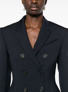 Fitted Double-breasted Peacoat With Hidden Buttons, Double-breasted Lapel Collar Blazer Dress For Business, Fitted Double-breasted Peacoat With Button Fastening, Business Peacoat With Notch Lapel And Double-breasted Button, Career Suits With Double-breasted Button And Lapel Collar, Career Suits With Double-breasted Button And Notch Lapel, Chic Fitted Formal Peacoat, Chic Fitted Peacoat For Formal Occasions, Double-breasted Career Suit With Double Button