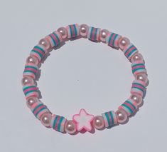 Hand made item Clay bead bracelets! Pink Beaded Bracelets With Wooden Beads As Gifts, Cute Beaded Bracelets With Spacer Beads, Adjustable Pink Bracelet With Wooden Beads, Adjustable Pink Wooden Beads Bracelet, Bead Bracelet Ideas Aesthetic, Clay Bead Bracelet Ideas Aesthetic, Bracelet Ideas Aesthetic, Bracket Ideas, Bracelets Preppy