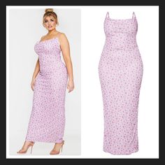 New With Tags Us Size 20 This Mesh Maxi Dress Is Sure To Give Your Look An Edge. Lilac Mesh Material With A Floral Print And A Strappy Cowl Neckline, Just Add Some Strappy Heels And A Mini Bag To Finish The Fiercely Feminine Look. Main: Polyester - 95%, Elastane - 5% Measurements: Bust: 21 1/2 Inches Length: 59 Inches Purple Sundress Maxi Dress For Party, Purple Floral Print Maxi Dress For Date Night, Lavender Summer Dress For Date Night, Date Night Purple Floral Print Maxi Dress, Date Night Purple Floral Maxi Dress, Purple Fitted Maxi Sundress, Summer Lavender Midi Dress For Date Night, Lavender Midi Dress For Summer Date Night, Lavender Midi Dress For Date Night In Summer