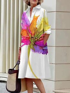 Floral Shirt Dress, White Shirt Dress, Spring Summer Dress, Long Sleeve Midi, Loose Dress, White Midi Dress, Aaliyah, Medan, Floral Style