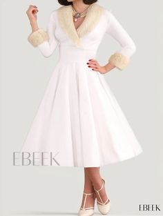 Ebeek - Christmas Fashion Long Sleeved Dress with Fur Collar, Sexy Low-Cut and Slim Fit