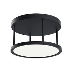 a black ceiling light that is hanging from the ceiling and has two circular lights on each side