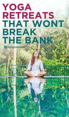 a woman sitting in the middle of a pool doing yoga