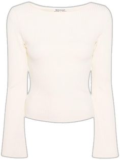 Elegant Ribbed Winter White Top, Spring Ribbed Winter White Tops, White Ribbed Tops For Work, Spring Ribbed Tops In Winter White, White Ribbed Tops For Workwear, Winter White Ribbed Crew Neck Top, Wedding Guest Looks, Versace Outfit, Yoko London