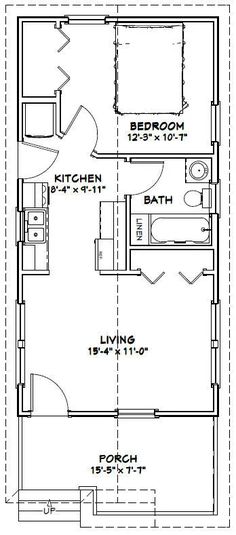 the floor plan for a small house with two bedroom and an attached living room area