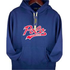 Navy Blue, Never Worn, Polo Ralph Lauren Hoodie Pullover Sweatshirt Fleece. Navy Hoodie With Embroidered Logo, Collegiate Long Sleeve Hoodie With Logo Print, Navy Long Sleeve Hoodie With Embroidered Logo, Blue Crew Neck Top With Kangaroo Pocket, Blue Sports Top With Logo, Blue Sportswear Sweatshirt For Winter, Blue Long Sleeve Tops With Kangaroo Pocket, Blue Long Sleeve Sports Hoodie, Blue Varsity Sweatshirt With Embroidered Logo