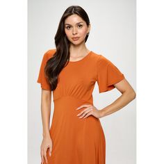 The Elli Short sleeve dress is a ward drobe must-have. This versatile knit dress is comfortable, breathable and on top of if all it's also practical. Made in USA. Material - 95% Rayon Modal 5% Spandex. Machine washable. Orange Stretch Mini Dress With Short Sleeves, Flattering Solid Color Midi Dress With Short Sleeves, Spring Fitted Crew Neck Maxi Dress, Casual Orange Maxi Dress With Short Sleeves, Solid Color Fitted Dress With Crew Neck, Casual Orange Short Sleeve Maxi Dress, Fitted Crew Neck Dress, Flowy Short Sleeve Maxi Dress For Fall, Casual Short Sleeve Maxi Dress For Fall