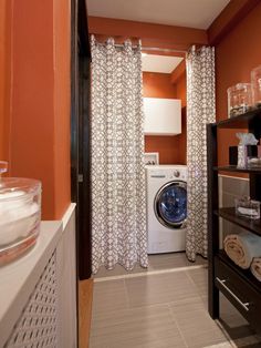 a washer and dryer in a small room