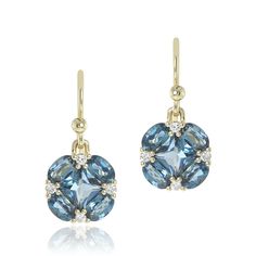 Gump's Signature Blue Topaz & Diamond Quadrille Drop Earrings Luxury Blue Topaz Earrings With Diamond Accents, Luxury 14k Gold Earrings With Gemstone Accents, Formal Blue Topaz Diamond Earrings, Formal Blue Topaz Diamond Earrings Fine Jewelry, Formal Blue Topaz Earrings With Diamond Accents, Formal Blue Topaz Earrings With Brilliant Cut, Luxury Blue Topaz Earrings With Prong Setting, Blue Topaz Fine Jewelry Earrings For Formal Occasions, Luxury Topaz Earrings For Formal Occasions