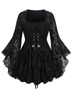 PRICES MAY VARY. Featurel--Gothic style, square neck, lace-up, costume top, long sleeves, ruffles, colorblock, flower print, two tone, buttons Matching--This gothic top can be worn not only with jeans, flares, shorts, and skirts. as everyday fashionable wear but also with hats, necklaces, boots, etc. as a vampire role-play on Halloween. Also, a Renaissance costume or carnival costume is also a good option. Occasions--This long sleeves tee is suitable for daily, halloween witch costume, Renaissan All Black Halloween Costume Women Plus Size, Luxury Asymmetrical Hem Gala Dress, Luxury Maxi Length Lehenga For Evening, Luxury Outdoor Parka With Flap Pockets, Luxury Timeless Cognac Dress Shoes, Plus Size Hooker Costume, Cute Pirate Costume Women Plus Size, Cheap Front Print Tops For Cosplay, Cheap Grunge Streetwear Outerwear