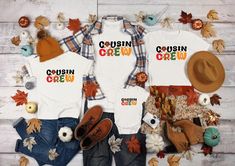 Get the whole crew together with our adorable Cousin Crew matching t-shirts! Whether you're celebrating Thanksgiving, hosting a family reunion, or just gathering for some fall fun, these coordinating shirts are perfect for making memories with the cousins. With their playful design and cozy feel, they'll be a hit with the entire family--from the littlest tots to the grown-ups. STEPS TO ORDER 1) Select T-Shirt size from the first Drop Down menu.  2) Select your T-shirt color from the second Drop Thanksgiving Hosting, Matching T Shirts, Cousin Crew, Turkey Thanksgiving, Thanksgiving Shirt, Grown Ups, Fall Kids, Fall Shirt, Thanksgiving Shirts