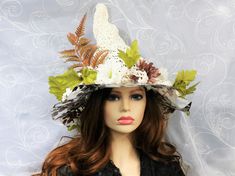 "You can certainly wear this white Raffia straw witch hat all year, but it is specifically designed with Spring and Summer in mind! I chose to make this from Raffia so it would be airy and lightweight, but still shapeable. Firm enough to stand on its own with that classic shape and a sheer floral fabric vinyl brim for shade. Airy enough to get through the heat and folds flat for travel. You can add ribbon ties through the holes in the hat or wear it as is. Some stretch so one size fits most. Hap Straw Witch Hat, Witchy Wednesday, Weather Witch, White Witch Hat, Garden Witch, Witch Party, Summer Forest, Forest Witch, Natural Paper