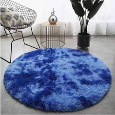 Indie Fluffy Round Rug Blue Round Rug, Dye Carpet, Round Living Room, Carpet For Living Room, Large Chair, Home Pink, Plush Carpet, Plush Rug, Large Carpet