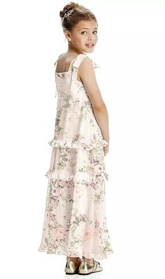 Flower Girl Dress Fl4071 In Blush Garden | The Dessy Group Garden Wedding Flower Girl, Chiffon Dresses With Ruffles For Dress-up, Elegant Chiffon Dress For Dress-up Occasions, Older Flower Girl Dresses, Flower Girl Dresses Floral, Floral Flower Girl Dresses, Floral Print Wedding Dress, Summer Flower Girl Dresses, Guest Ideas