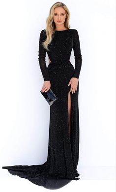 Tarik Ediz Dresses, Long Sleeve Evening Gowns, Tarik Ediz, Long Sleeve Gown, فستان سهرة, Glitter Dress, Bateau Neckline, Long Black Dress