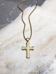 "《《 SPIRITUAL COLLECTION 》》 THE DETAILS The \"GOLD CHEVRON CROSS\" Necklace is designed with an exquisitely detailed Gold Stainless Steel Cross, intricately Engraved in a Chevron Pattern, hung from a Gold Stainless Steel Box Chain available in your choice of length! View this Pendant Necklace in SILVER Stainless Steel here: https://www.etsy.com/listing/1152813474 💠🔶️💠View entire SPIRITUAL COLLECTION here: https://www.etsy.com/shop/mrmackjewelry/?section_id=27046119 MATERIALS * 1 1/2\" × 1\" G Cross Pendant Necklace Men, Necklace Length Chart, Jewelry Materials, Gold Chevron, Stainless Steel Chain Necklace, Steel Cross, Jewelry Care Instructions, Chain Gold, Mens Gold