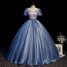 Blue satin long ball gown dress blue evening gown · Little Cute · Online Store Powered by Storenvy Blue Sequin Prom Dress, Vestido Charro, Silhouette Mode, Long Ball Gown, Blue Evening Gowns, Ball Gown Dress, Blue Ball Gowns, Dress Ball Gown, Banquet Dresses