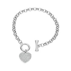 This is a gorgeous rhinestone heart charm toggle bracelet. The heart charm is encrusted with unbelievably sparkly rhinestones. It is available in gold or silver tone. Luxury Chain Bracelet With Heart Charm As Gift, Luxury Chain Bracelet With Heart Charm For Gift, Luxury Heart Charm Chain Bracelet As Gift, Luxury Fine Jewelry Bracelet With Heart Charm, Luxury Women's Charm Bracelet With Heart Charm, Luxury Heart Charm Bracelet For Valentine's Day, Luxury Heart-shaped Chain Bracelet Gift, Luxury Women's Heart Pendant Bracelets, Luxury Bracelets With Heart Charm