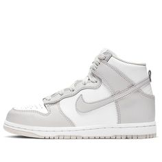 Kids Nike Dunk High PS 'Vast Grey' White/Vast Grey/White Sneakers/Shoes Gray Nike Shoes, Shoes Png, Shoes For School, Back To School Shoes, Play Basketball, White Nike Shoes, Dr Shoes, All Nike Shoes, White Shoes Sneakers