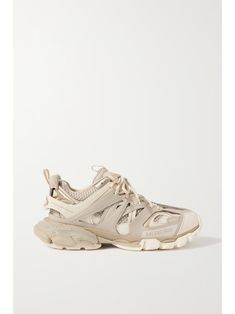 BALENCIAGA Track logo-detailed recycled mesh and rubber sneakers | NET-A-PORTER Balenciaga Track Sneakers, Track Sneakers, Balenciaga Shoes Sneakers, Rubber Sneakers, Balenciaga Women, Balenciaga Track, Balenciaga Shoes, Sweater Dresses, Beige Shoes