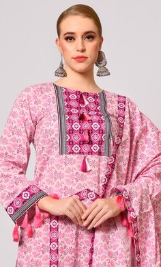 Introducing our LIMITED EDITION exquisite 3 Pc suit sets with block print and tassel detailing. Crafted with precision and designed for the modern woman who appreciates the beauty of traditional craftsmanship, these suit sets are a must-have addition to your wardrobe.The prints are thoughtfully arranged to create a harmonious and visually pleasing composition. Adding a playful and bohemian touch to the suit sets are the exquisite tassel details. These handcrafted tassels adorn the Front Yoke and Long Sleeve Sets With Printed Border For Festivals, Traditional Printed Palazzo Set With Straight Kurta, Festive Long Sleeve Sets With Printed Border, Traditional Kurta With Back Tassel Tie-up For Diwali, Cotton Palazzo Set With Dupatta, Bollywood Style Sets With Printed Border For Eid, Unstitched Sets For Navratri, Multicolor Mulmul Palazzo Set, Pink Printed Sets For Diwali