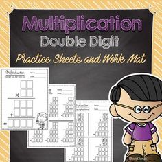 a blackboard with text that reads, multiplication double digit practice sheets and more mat