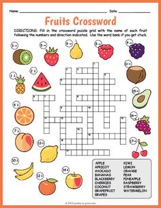 a crossword puzzle with fruits and vegetables