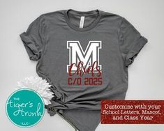 Personalized Spirit Apparel - Customized Short-Sleeved Class of 2025 Senior T-Shirt with School Letters, School Colors, and Team Mascot Kindergarten Milestones, Mascot Shirt, Class Of 2025, Senior Shirts, Senior Night, School Pride, School Colors, Pride Shirts, Cherished Memories