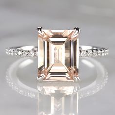 2.5ct EMERALD CUT MORGANITE .42c DIAMOND ENGAGEMENT RING WHITE GOLD PAVE CLASSIC Antique Engagement Rings Vintage, Pave Diamond Band, Peach Morganite, White Gold Diamond Engagement Ring, Platinum Diamond Engagement Rings, Engagement Rings Cushion, Cushion Cut Ring, Cushion Cut Engagement Ring, Round Engagement Rings