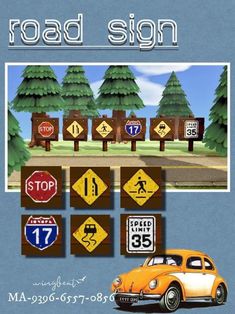 the road sign is displayed in front of an image of a car and various traffic signs