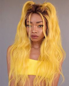 Yellow Hair Girl, Yellow Hair Dye, Tiger Eye Hair, Revolve Festival, Yellow Hair Color, Short Hair Color, Hair Color Blue