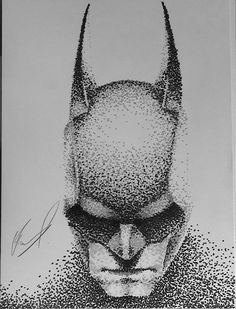 a drawing of the face of batman in black and white with sprinkles