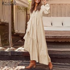 Maxi Sundress, Ankle Length Dress, Plus Size Vintage, Vestidos Vintage, Women Maxi, Dress Shirts For Women, Long Sleeve Maxi, Button Dress, Boho Maxi Dress