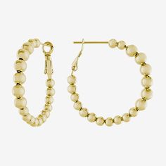 Included: 1 Pair of EarringsFeatures: Nickel FreeEarring Back: HingedStone: No StoneMetal Color: Gold ToneEarring Length: 35mmEarring Width: 5mmMetal: 14k Gold Over BrassCare: Wipe CleanCountry of Origin: Imported Gold Beaded Hoop Earrings, Yellow Gold Beaded Hoop Earrings For Gift, Gold Beaded Hoop Jewelry, Gold Beads Hoop Jewelry In Metal, Gold Beads Hoop Jewelry, Hoop Jewelry With Gold Beads, Gold Beaded Metal Hoop Jewelry, Gold 14k Gold-filled Hoop Earrings With Round Beads, Small Hoop Gold Jewelry With Gold Beads