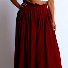 Beautiful Palazzo Pant 100% Polyester **Olive Pant Listed To Show Wide Leg And Rear Elegant Burgundy Bottoms For Summer, Burgundy Bottoms For Summer Party, Solid Color Wide Leg Bottoms For Date Night, Chic Burgundy High-waisted Pants, Chic Burgundy Bottoms For Spring, Chic High-waisted Burgundy Bottoms, Elegant High Waist Burgundy Bottoms, Olive Pants, Palazzo Pants