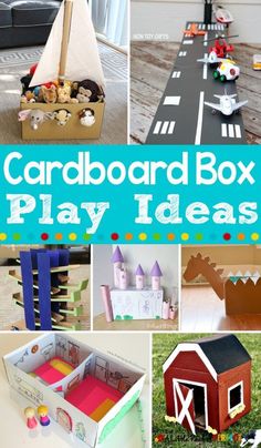 cardboard box play ideas for kids with pictures and instructions to make them look like they are playing