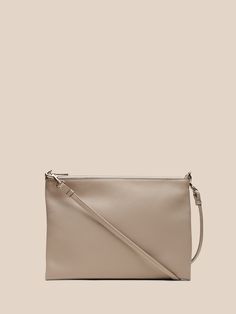 Leather Effortless Crossbody | Banana Republic Taupe Purse, Zip Top, Leather Working, Big Size, Soft Leather, Banana Republic, Leather Bag, Shoulder Strap, Bag Lady