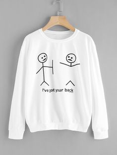 Graphic Print Sweatshirt -SheIn(Sheinside) Graphic Print Sweatshirt, Sweatshirt Outfit, Got Your Back, Cute Sweatshirts, Sweatshirts Online, Cropped Sweatshirt, Print Sweatshirt