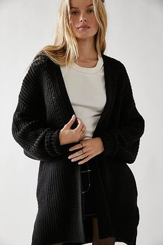 This ultra slouchy and oversized knit cardi is the perfect throw on-and-go essential for an easy, effortless look. * Side pockets * Side vents | Nightingale Cardi by Free People in Black, Size: M Relaxed Fit Soft Knit Outerwear For Everyday, Everyday Relaxed Fit Soft Knit Outerwear, Oversized Cozy Sweater Coat For Everyday, Oversized Comfy Soft Knit Cardigan, Cozy Relaxed Fit Sweater Coat For Everyday, Cozy Oversized Sweater Coat For Everyday, Cozy Solid Color Sweater Coat For Everyday, Cozy Everyday Relaxed Fit Sweater Coat, Comfy Oversized Soft Knit Cardigan